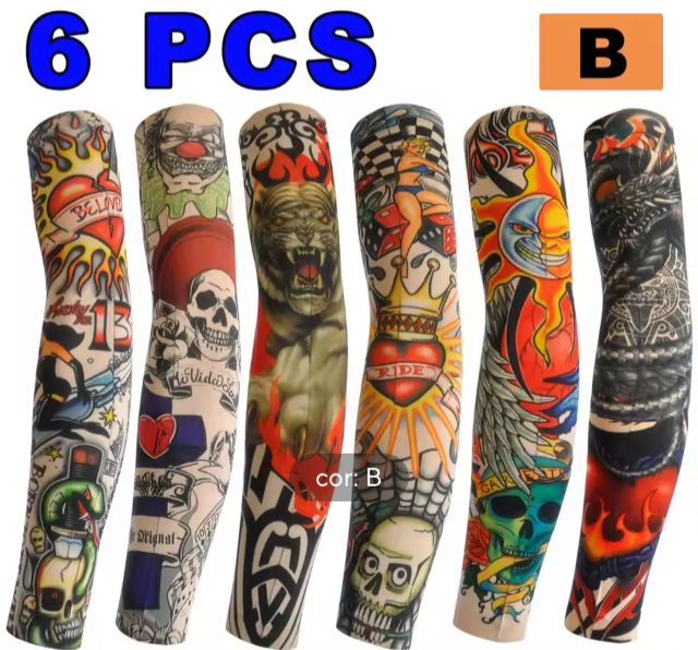 Kit com 6 Mangas de Tatuagem Elásticas Unissex.