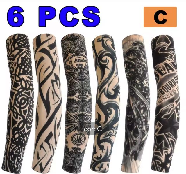 Kit com 6 Mangas de Tatuagem Elásticas Unissex.