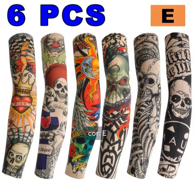 Kit com 6 Mangas de Tatuagem Elásticas Unissex.
