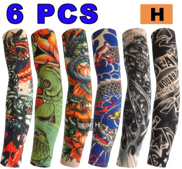 Kit com 6 Mangas de Tatuagem Elásticas Unissex.