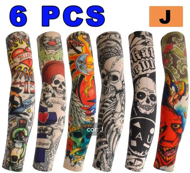 Kit com 6 Mangas de Tatuagem Elásticas Unissex.