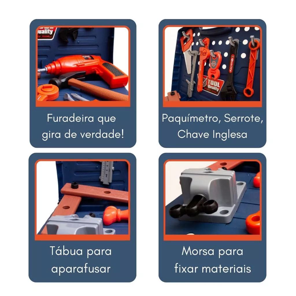 Kit Ferramenta com Furadeira Brinquedo Infantil 53 Peças