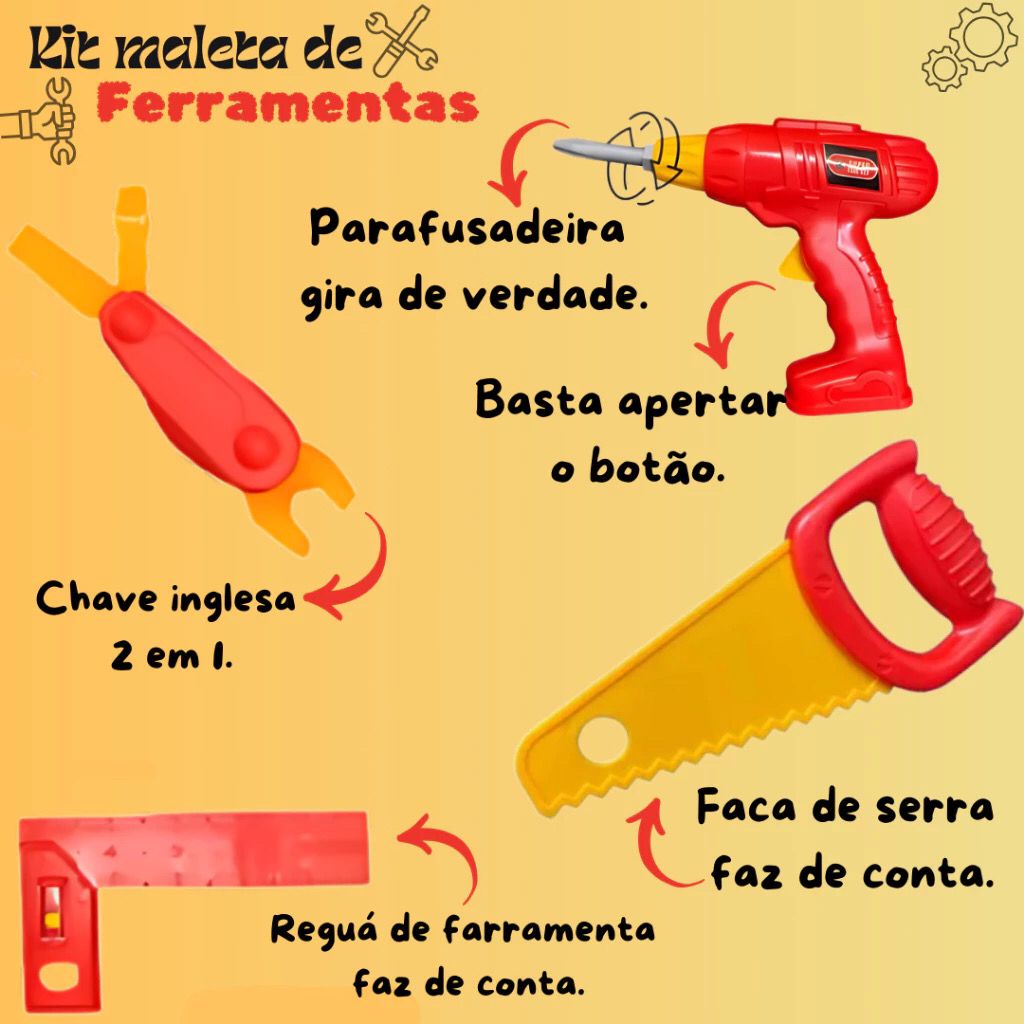 Kit Maleta de Ferramentas Infantil Brinquedo Educativo 11 Peças