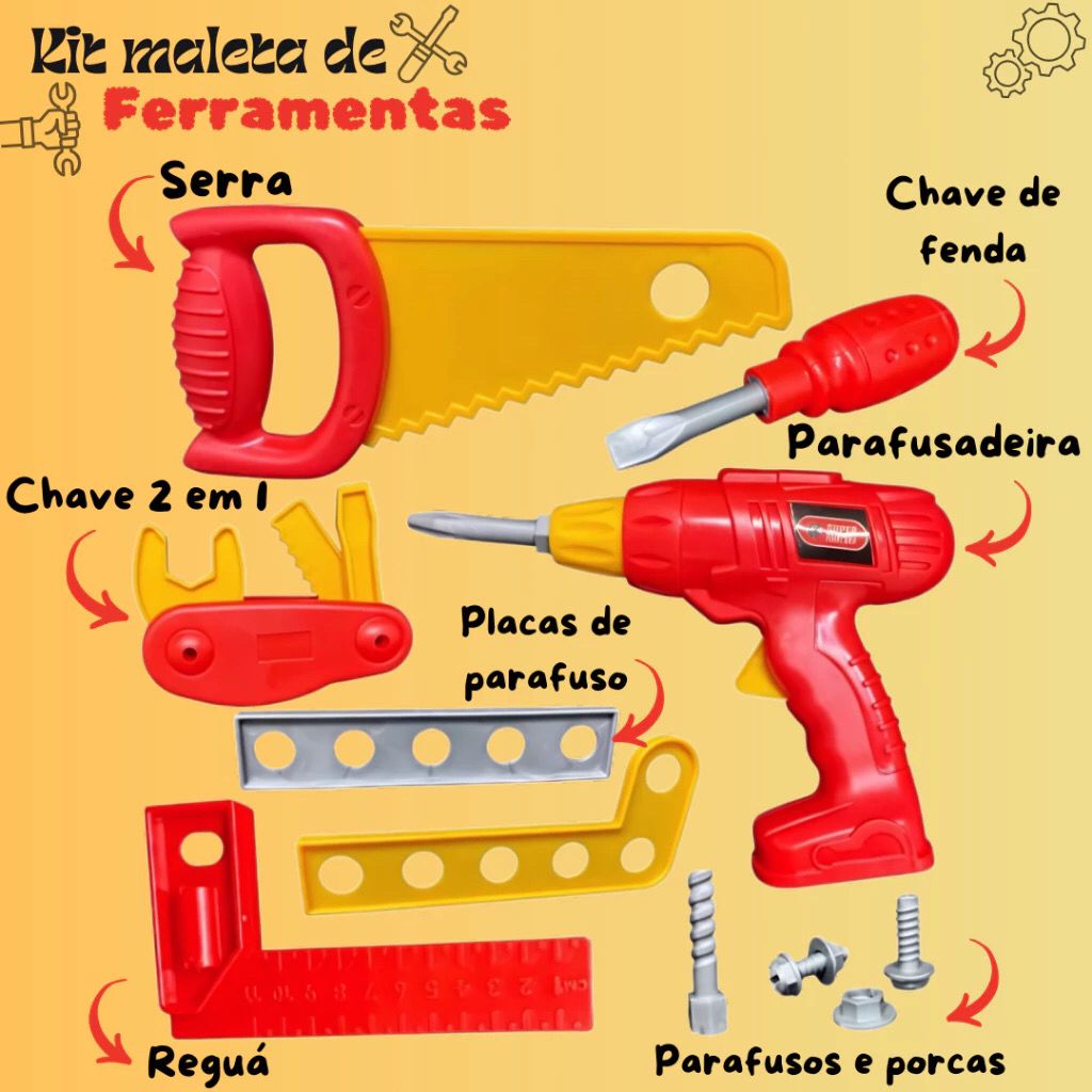 Kit Maleta de Ferramentas Infantil Brinquedo Educativo 11 Peças