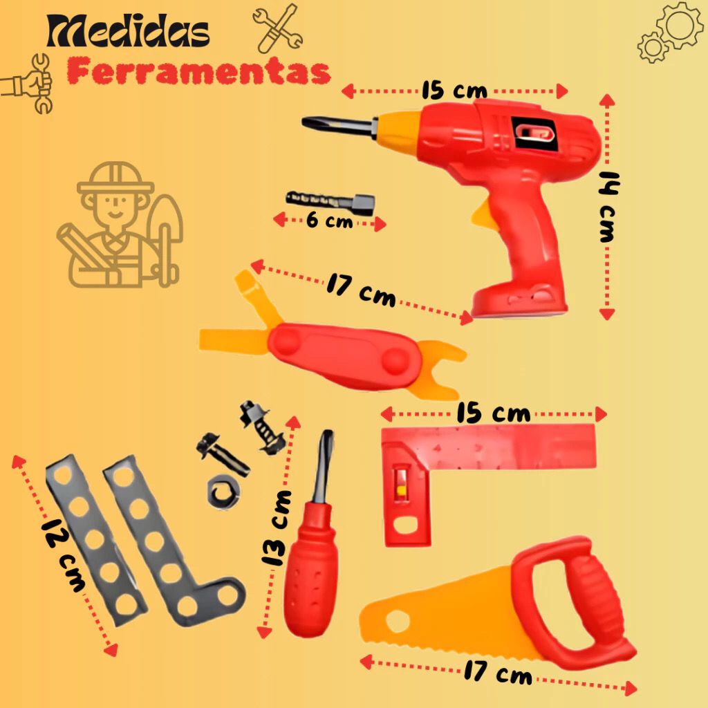 Kit Maleta de Ferramentas Infantil Brinquedo Educativo 11 Peças