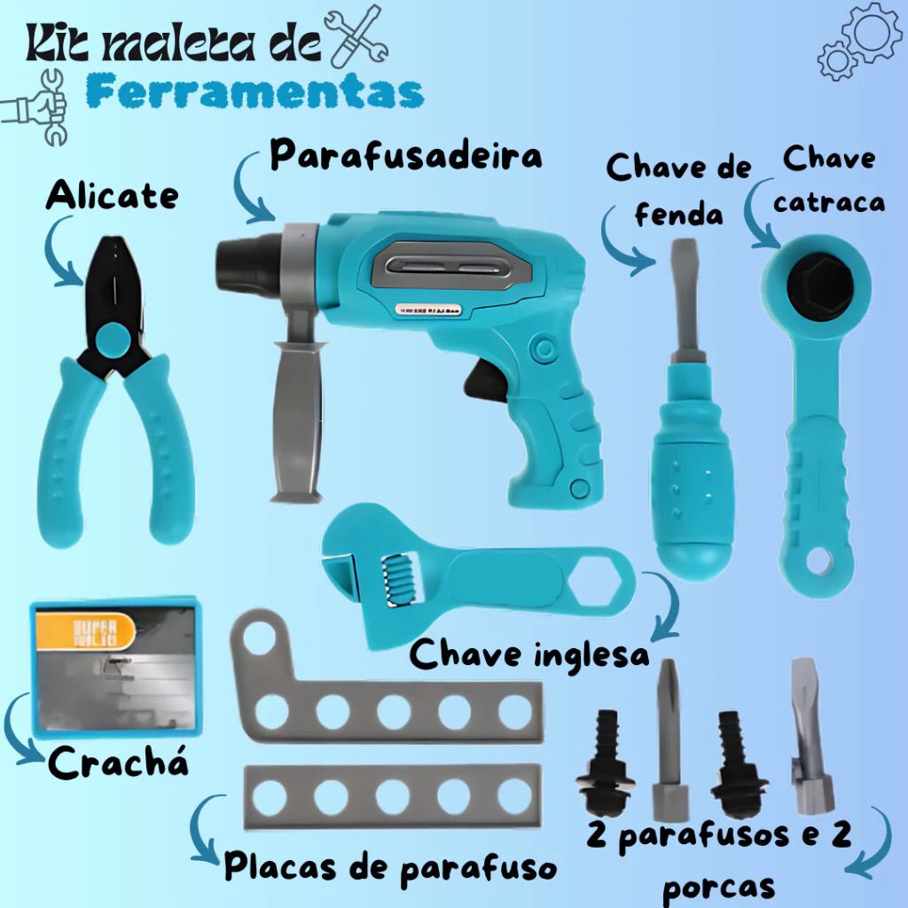 Kit Maleta de Ferramentas Infantil Brinquedo Educativo 11 Peças