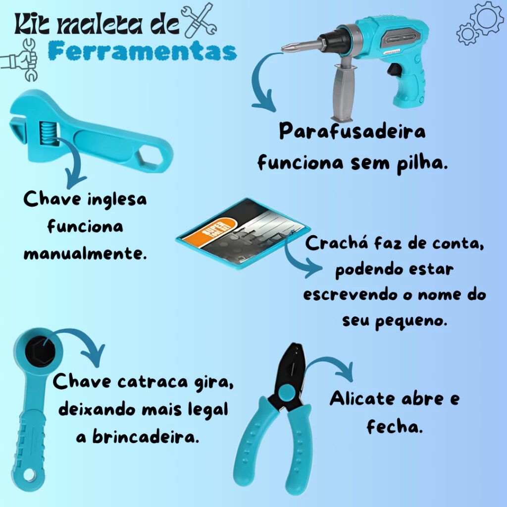 Kit Maleta de Ferramentas Infantil Brinquedo Educativo 11 Peças