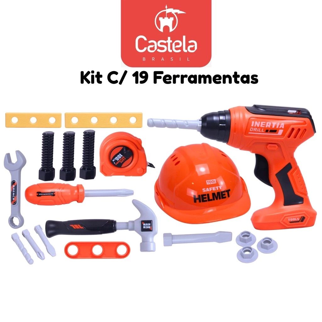Kit Ferramentas de Construção para Crianças 19 Peças