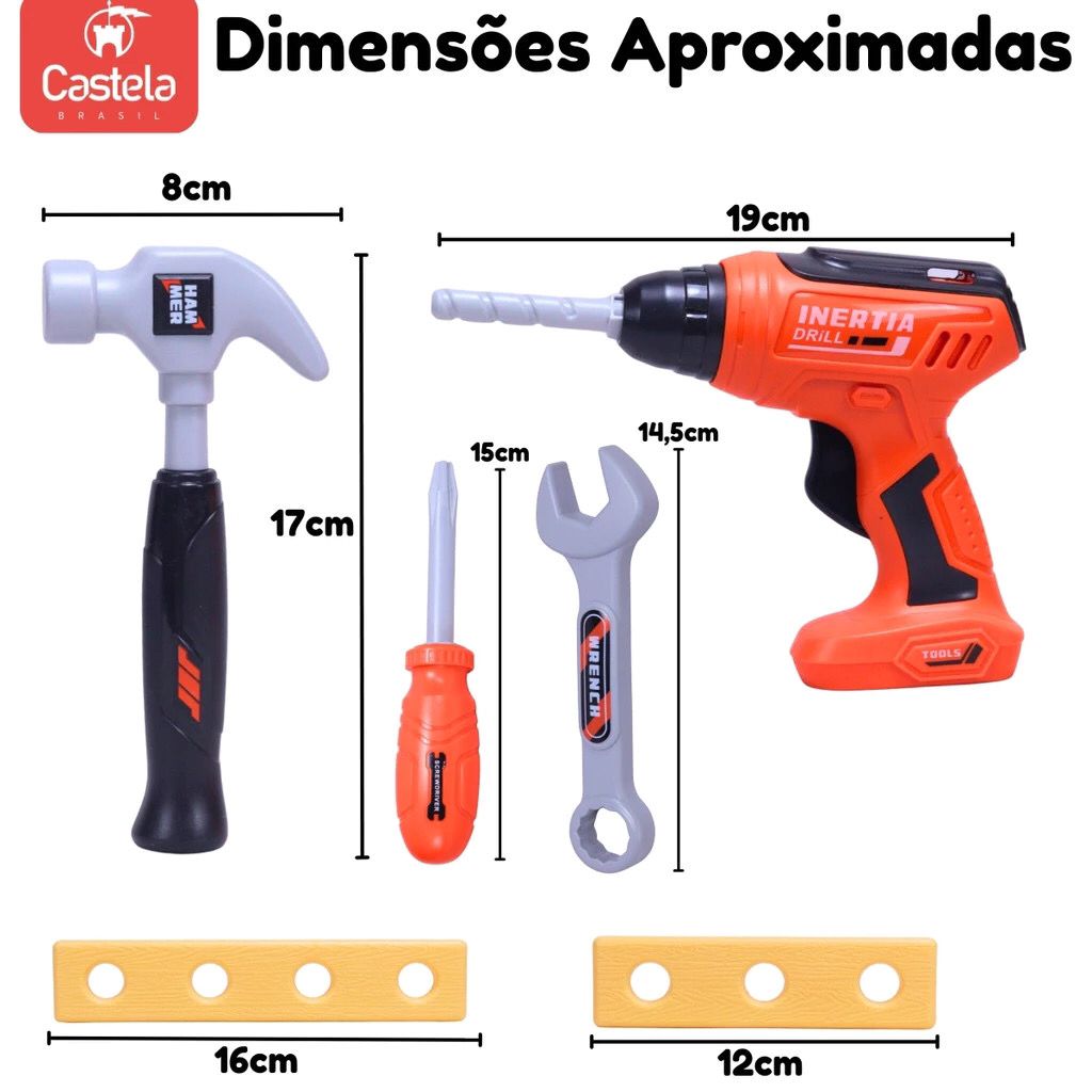 Kit Ferramentas de Construção para Crianças 19 Peças