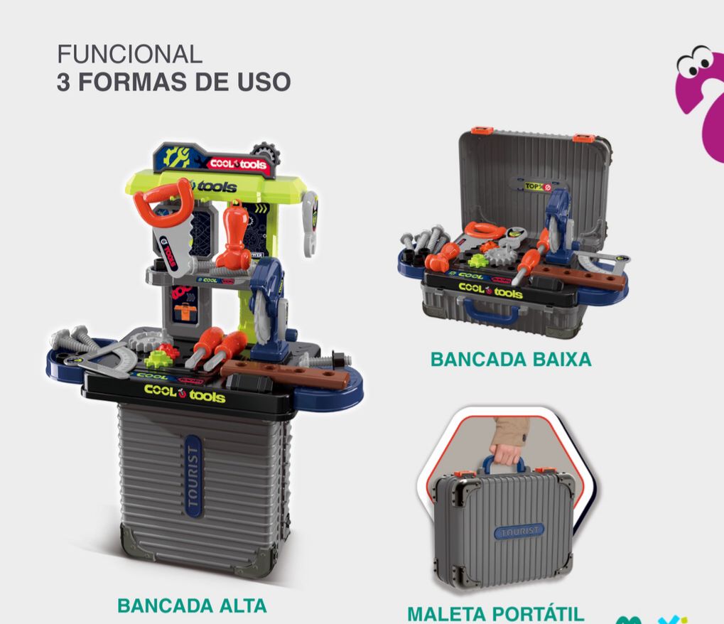 Bancada de Ferramentas Infantil 3 em 1 Maleta 31pç