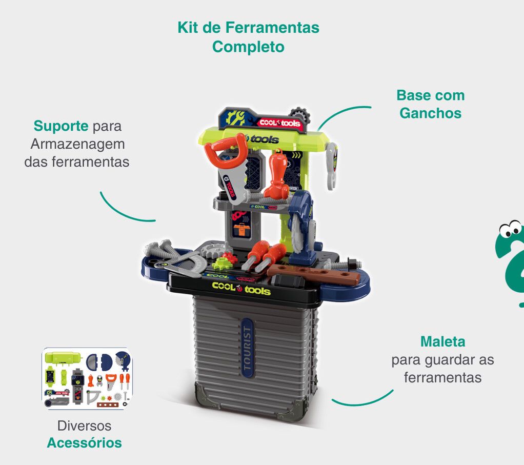 Bancada de Ferramentas Infantil 3 em 1 Maleta 31pç