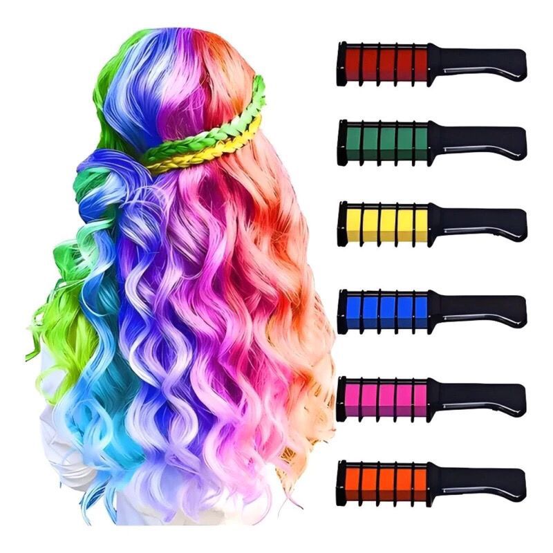 Kit 6 Pente Colorido Giz De Cabelo Com 06 Cores Temporárias Para Festas Criativo