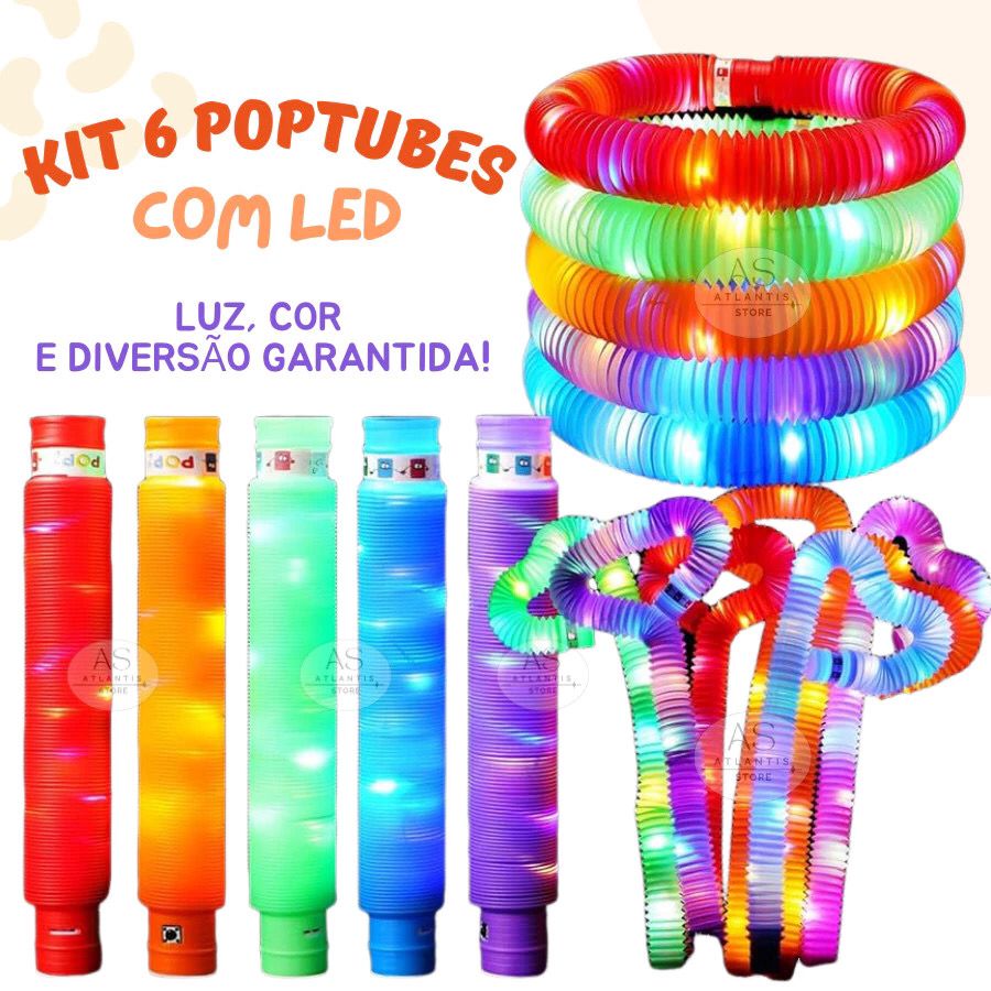 Kit 12 Poptube Com Led Fidget Toy Pop It Divertido Sensorial Brinquedo Festa