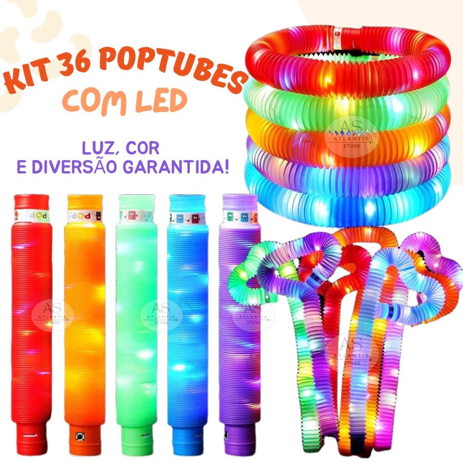 Kit 12 Poptube Com Led Fidget Toy Pop It Divertido Sensorial Brinquedo Festa