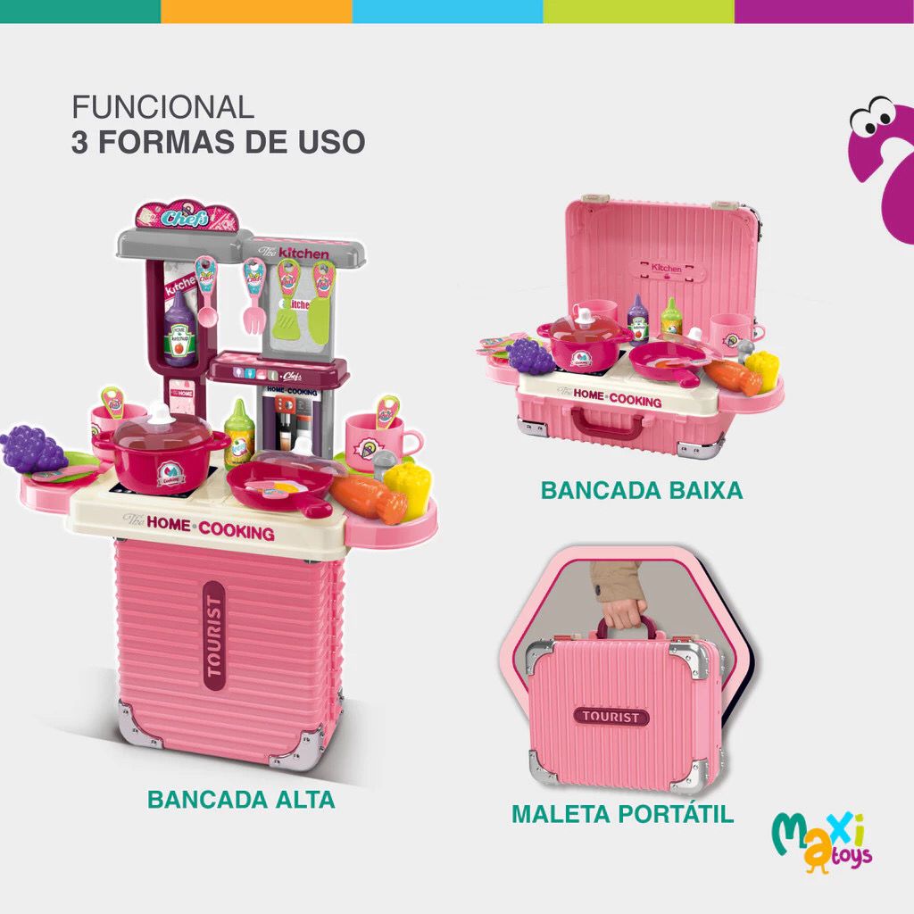 Cozinha Infantil Bancada 3 em 1 Maleta C/31 Peças