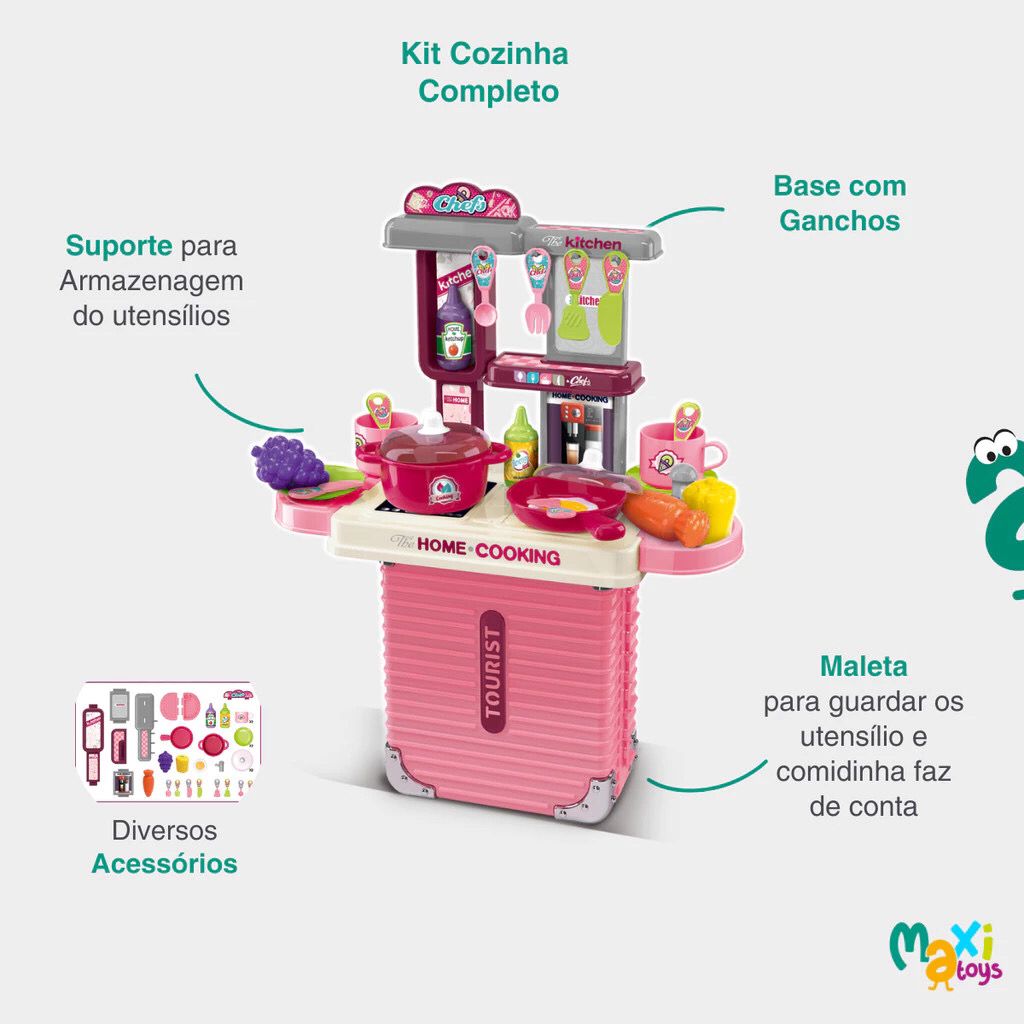 Cozinha Infantil Bancada 3 em 1 Maleta C/31 Peças