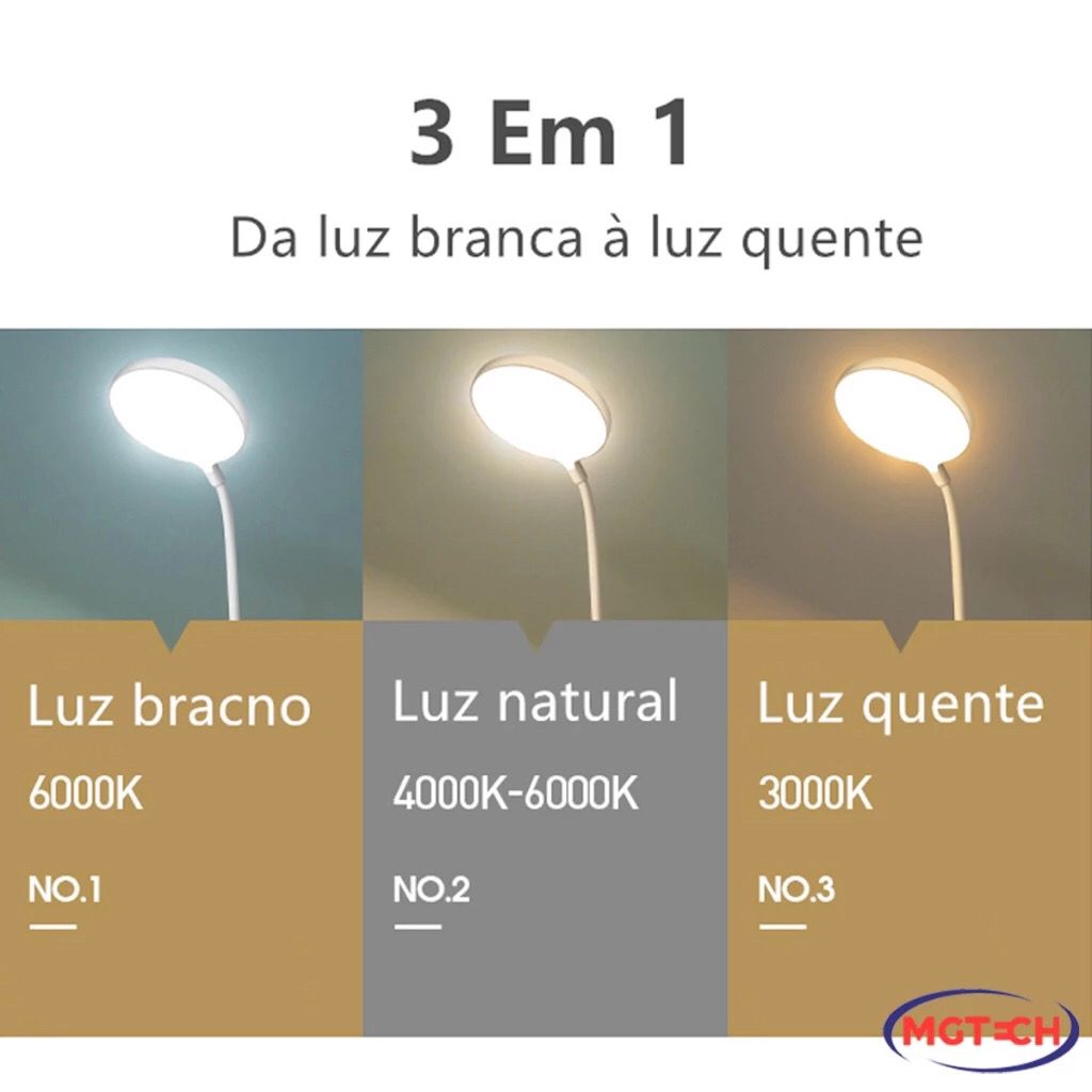 Luminária Abajur de Mesa LED Luz Recarregável Touch Haste Flexível Lâmpada De Estudo Sem Fio