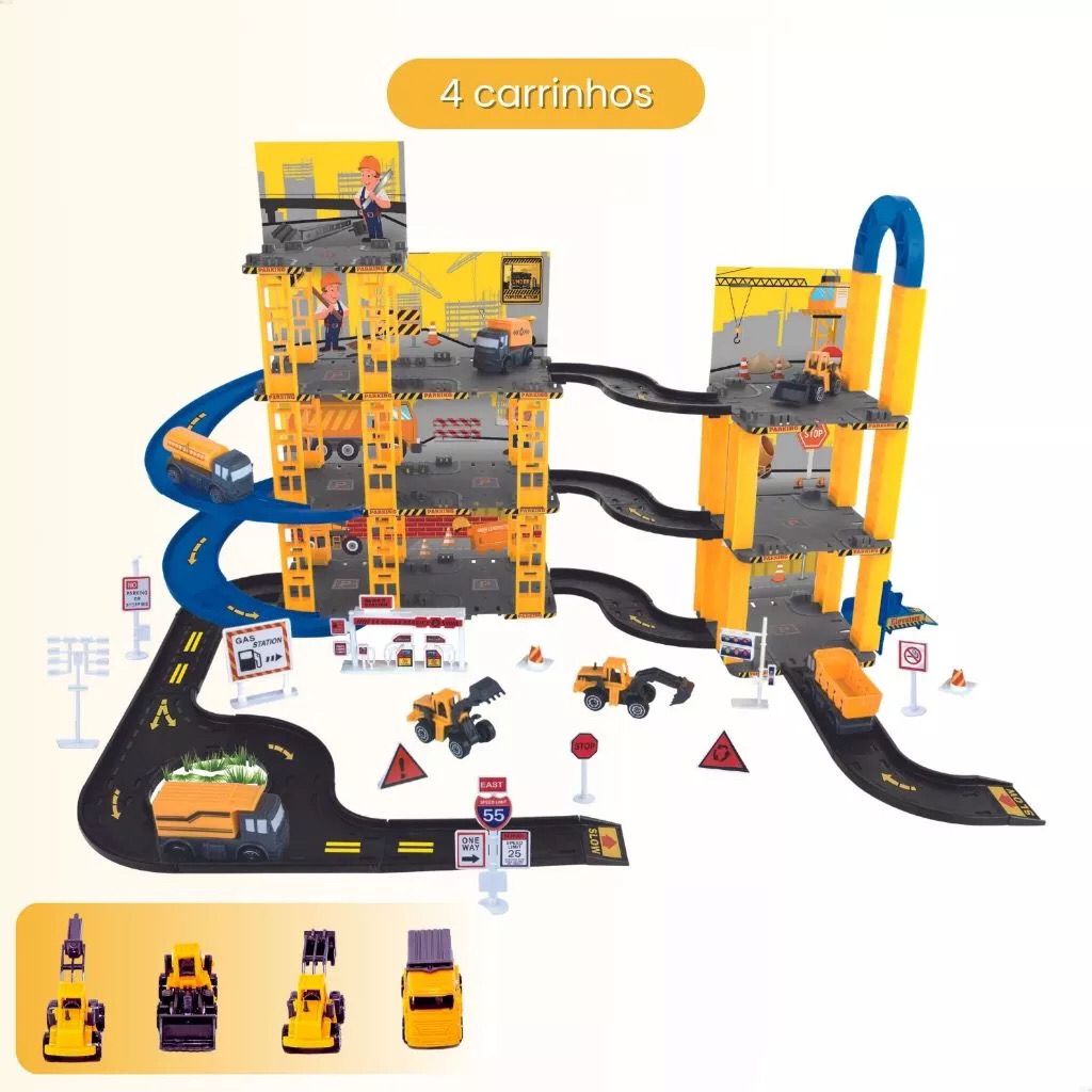 Pista de Carrinhos de Construção Brinquedo Infantil Corrida
