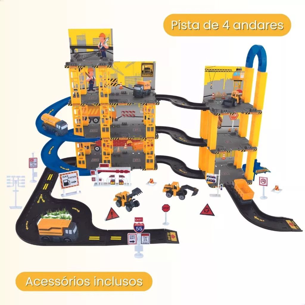 Pista de Carrinhos de Construção Brinquedo Infantil Corrida