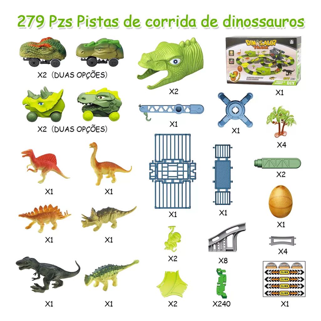 279pçs Pista Dinossauro Corrida Brinquedo Com Carro Eletrico