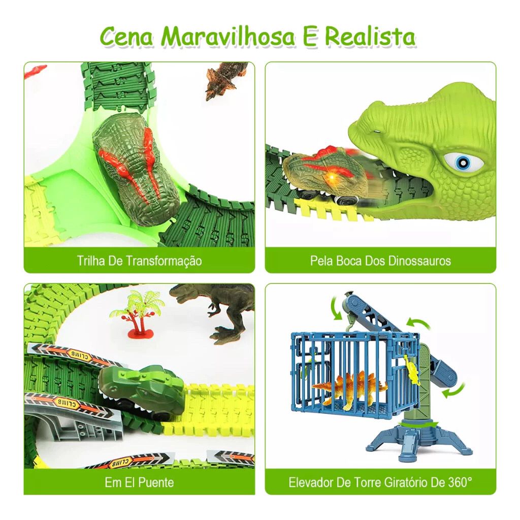 279pçs Pista Dinossauro Corrida Brinquedo Com Carro Eletrico