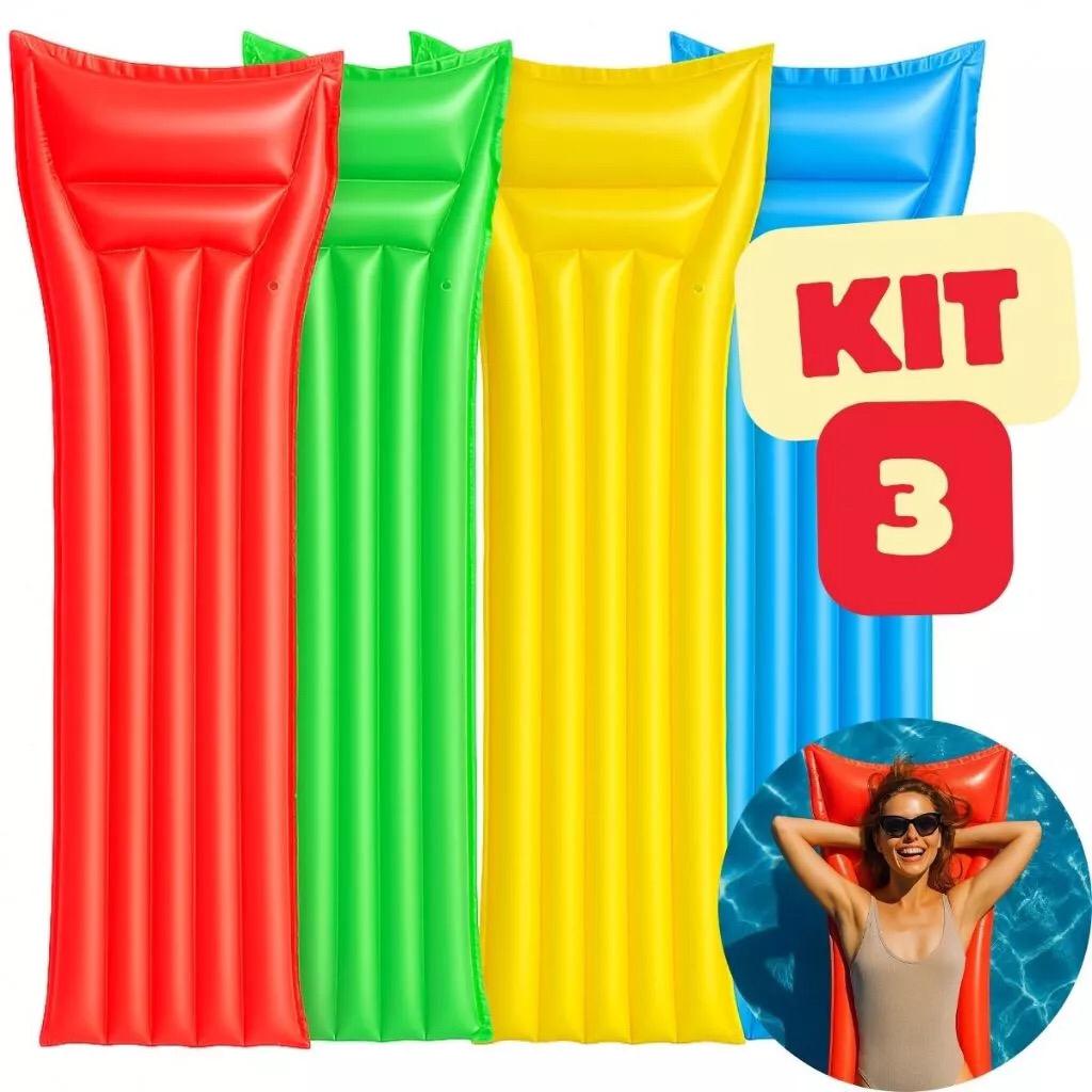 Kit 3 Boia Colchão Piscina Inflável Flutuante Bronzeador Liso Grande 1.83m Resistente Adulto Piscina Praia