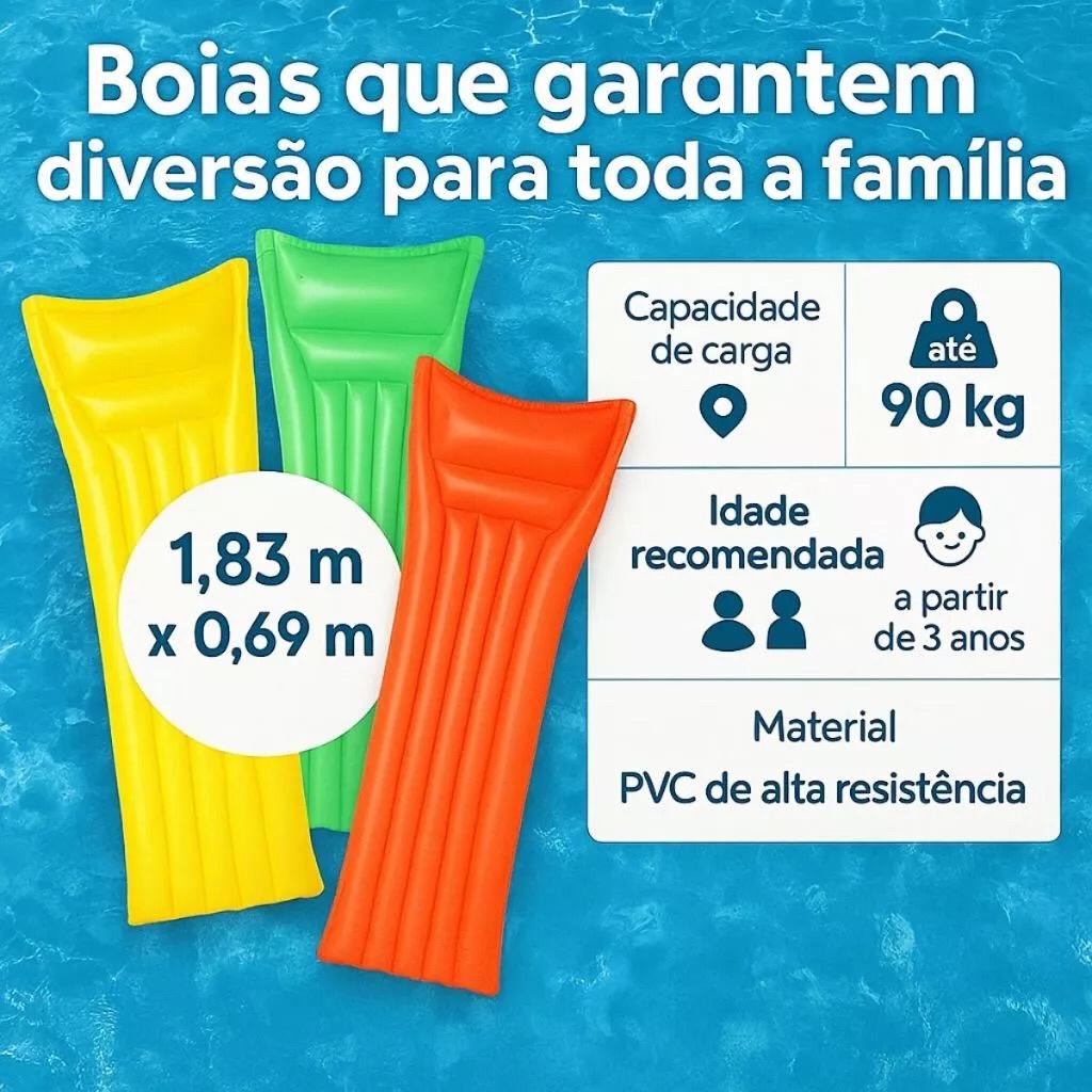 Kit 3 Boia Colchão Piscina Inflável Flutuante Bronzeador Liso Grande 1.83m Resistente Adulto Piscina Praia