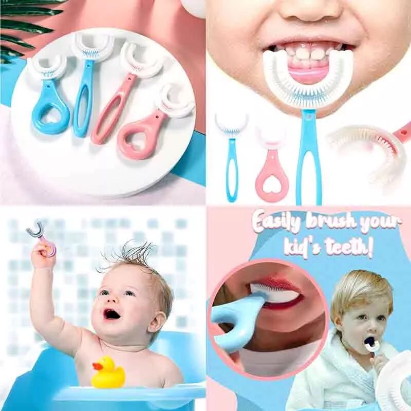 Escova De Dentes Infantil dental Em Forma De U 360 ° De Silicone Macio Para Crianças Limpeza Oral Dentária