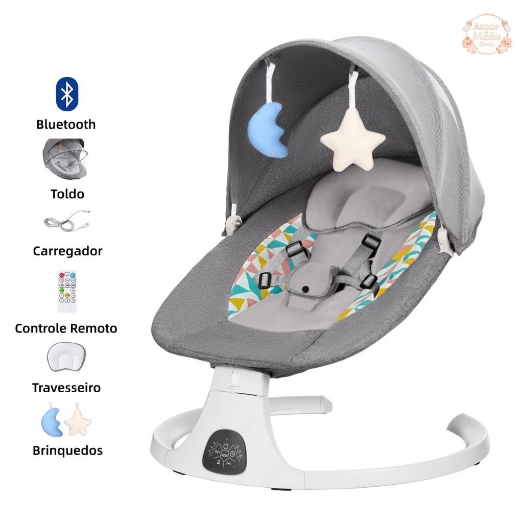 Cadeira de Descanso Balanço para Bebê com Música Mosquiteiro Controle Remoto