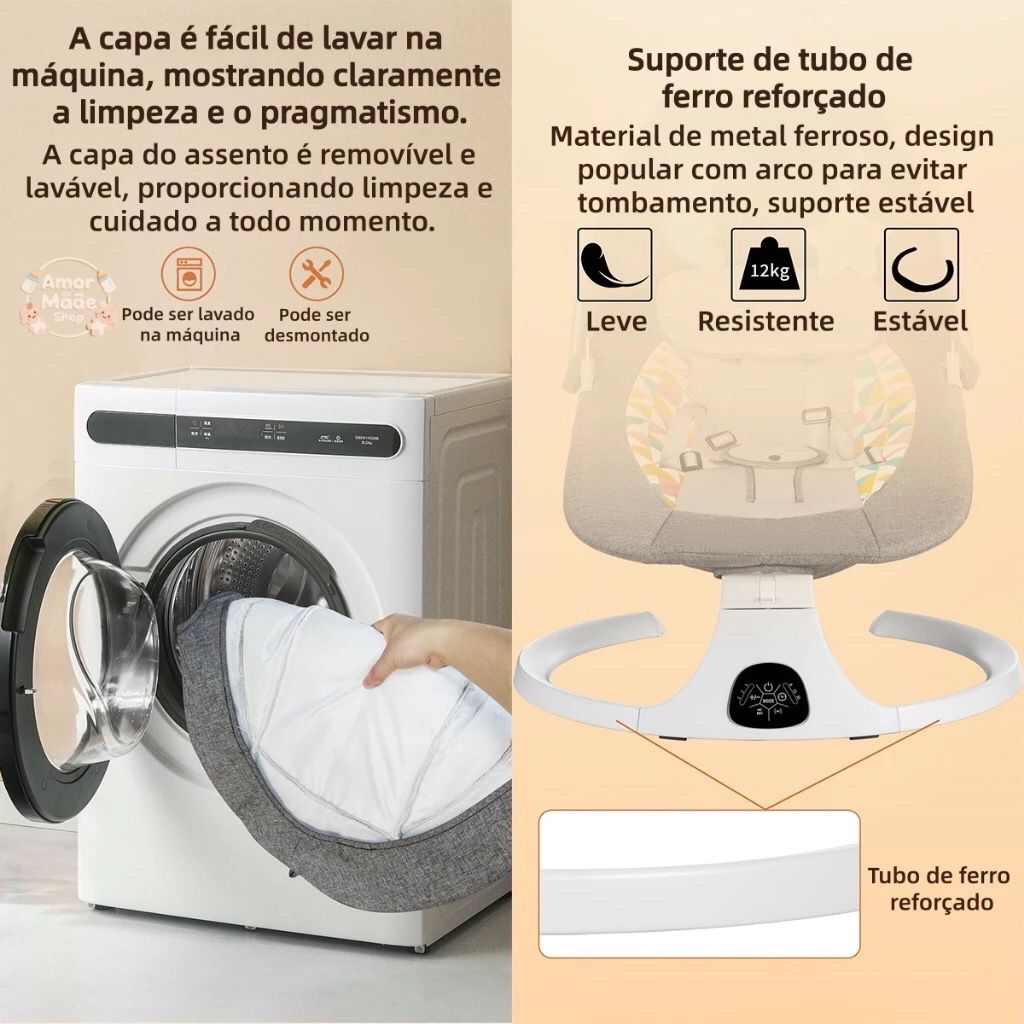 Cadeira de Descanso Balanço para Bebê com Música Mosquiteiro Controle Remoto