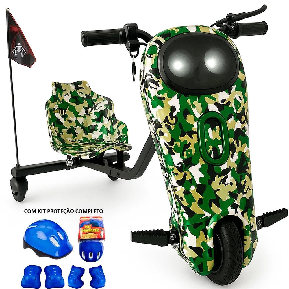 Triciclo Elétrico Drift Driftting Infantil Adultos em Ação 250w 350w + Kit Proteção