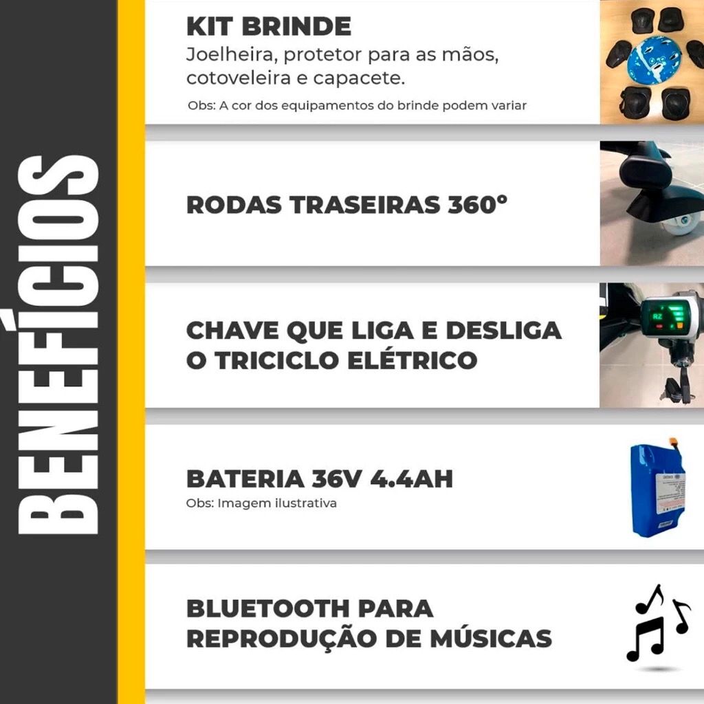 Triciclo Elétrico Drift Driftting Infantil Adultos em Ação 250w 350w + Kit Proteção