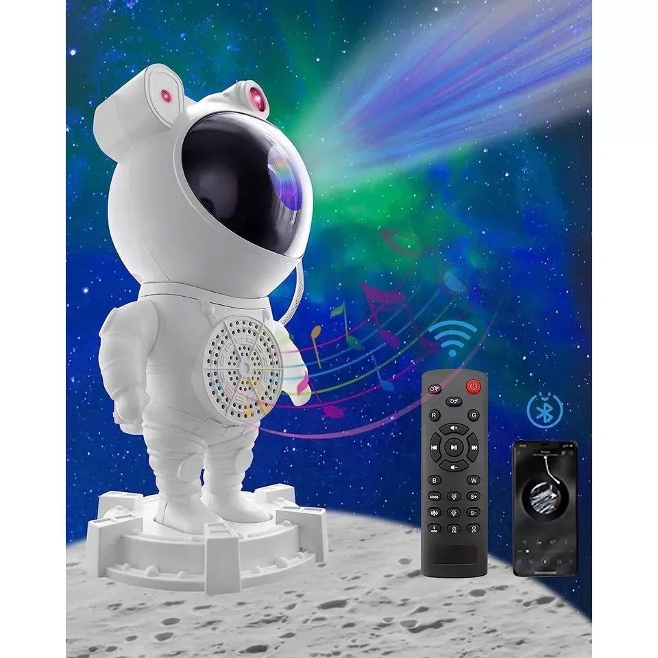 Luminaria Projetor De Luz Astronauta Lua Bluetooth Alto Falante Galaxy