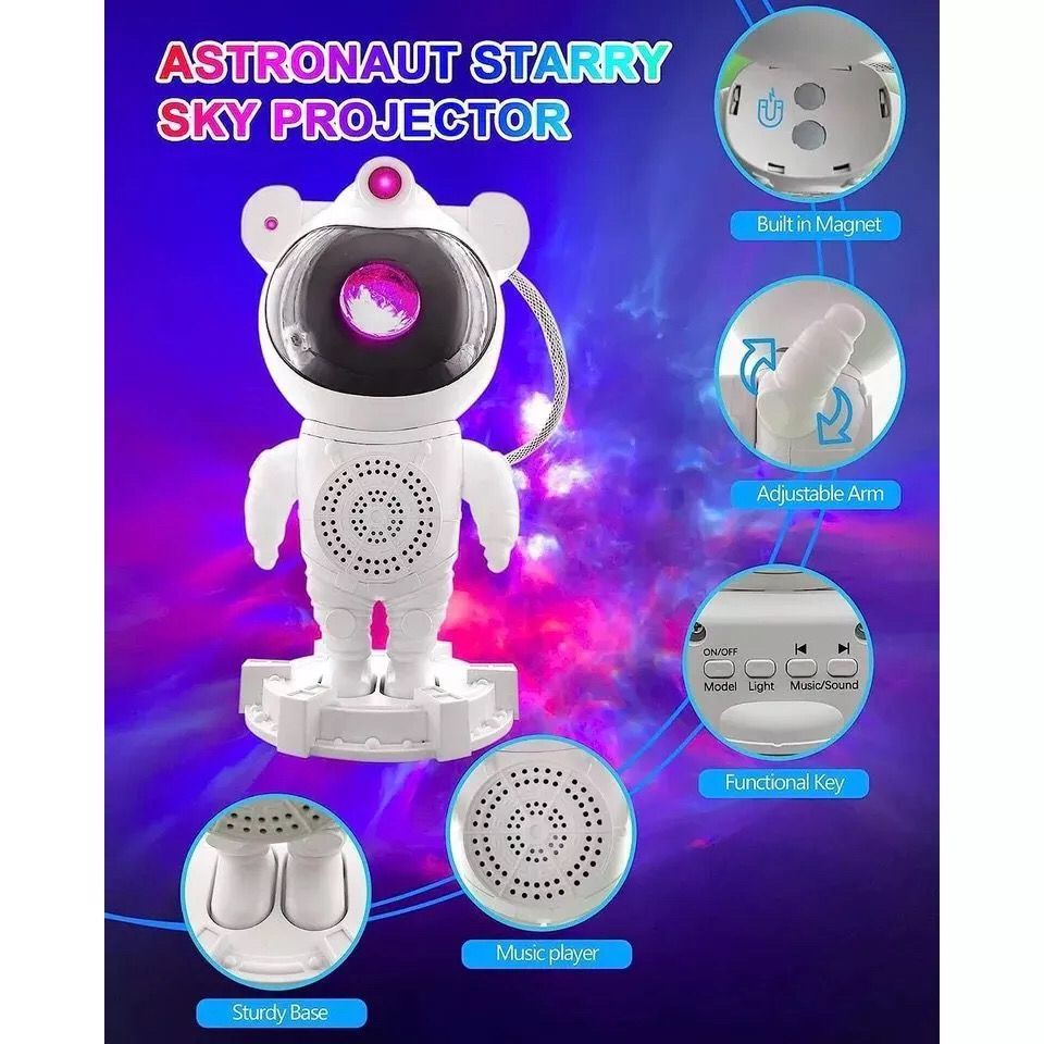 Luminaria Projetor De Luz Astronauta Lua Bluetooth Alto Falante Galaxy