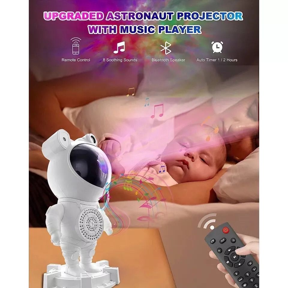Luminaria Projetor De Luz Astronauta Lua Bluetooth Alto Falante Galaxy