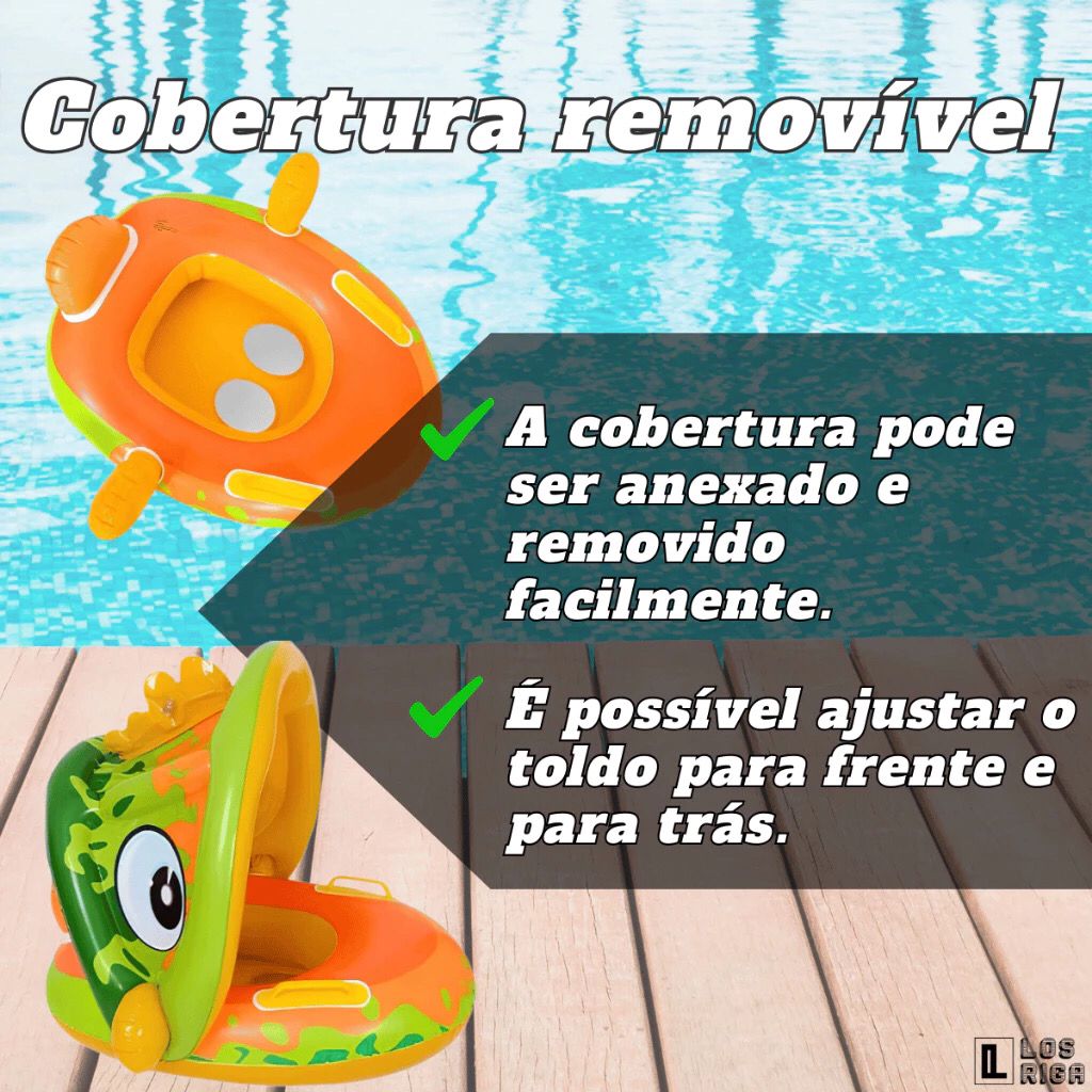 Boia Bote Com Cobertura e Assento Inflavel Para Piscina Bebe