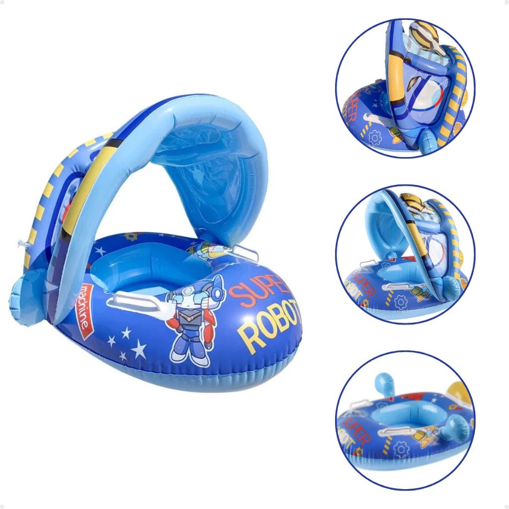 Boia Bote Com Cobertura e Assento Inflavel Para Piscina Bebe