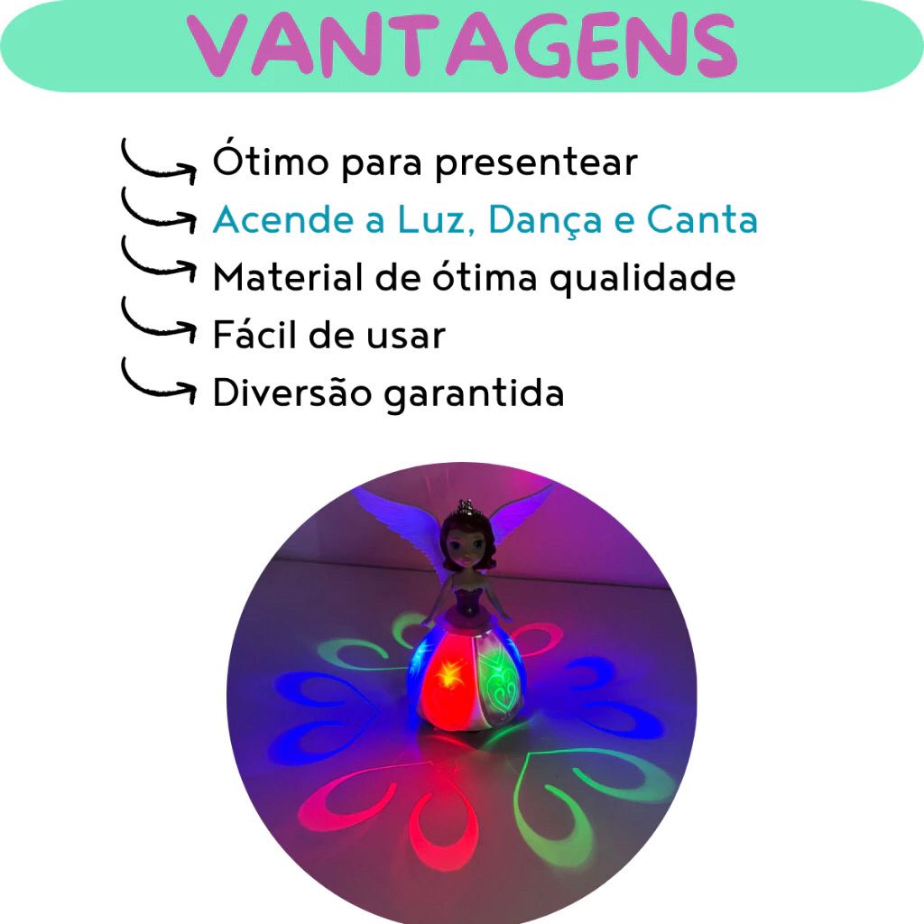 Princesa Dançarina Com Luz e Música Gira Brilha e Canta