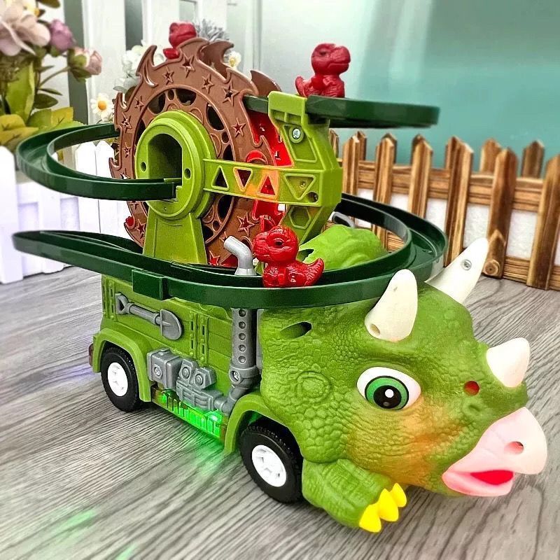 Carrinho de Bombeiro Escorregador Montanha Russa Pista de Patinhos Brinquedo Infantil com LED e Som