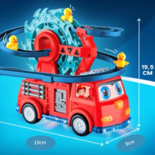 Carrinho de Bombeiro Escorregador Montanha Russa Pista de Patinhos Brinquedo Infantil com LED e Som