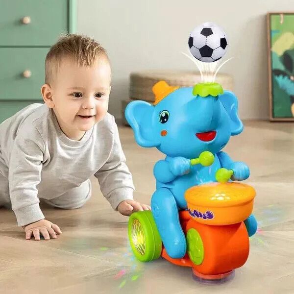Elefante Musical Iterativo Com Luzes Sons Batendo Tambor Assopra Bola