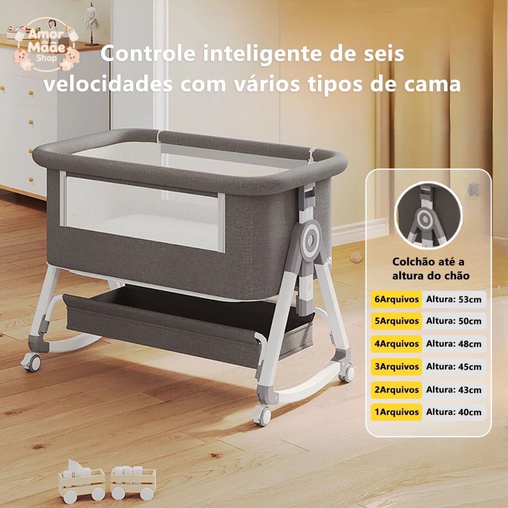 Berço Portátil Moises Co-bed Com Balanço Mosquiteiro e Cesto Regulagem de Altura