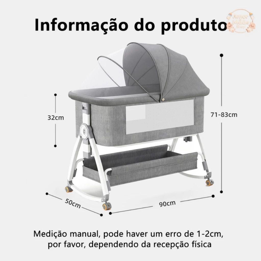Berço Portátil Moises Co-bed Com Balanço Mosquiteiro e Cesto Regulagem de Altura