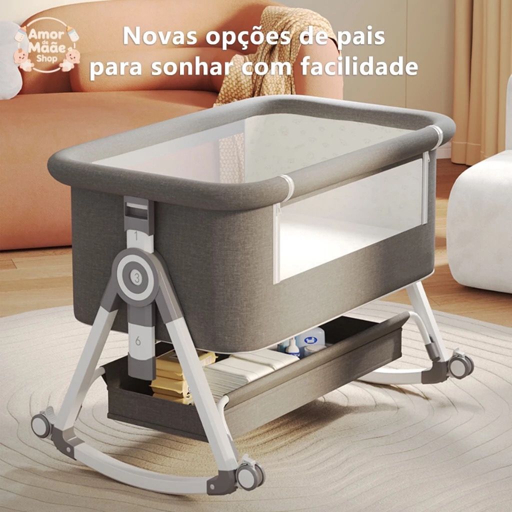 Berço Portátil Moises Co-bed Com Balanço Mosquiteiro e Cesto Regulagem de Altura