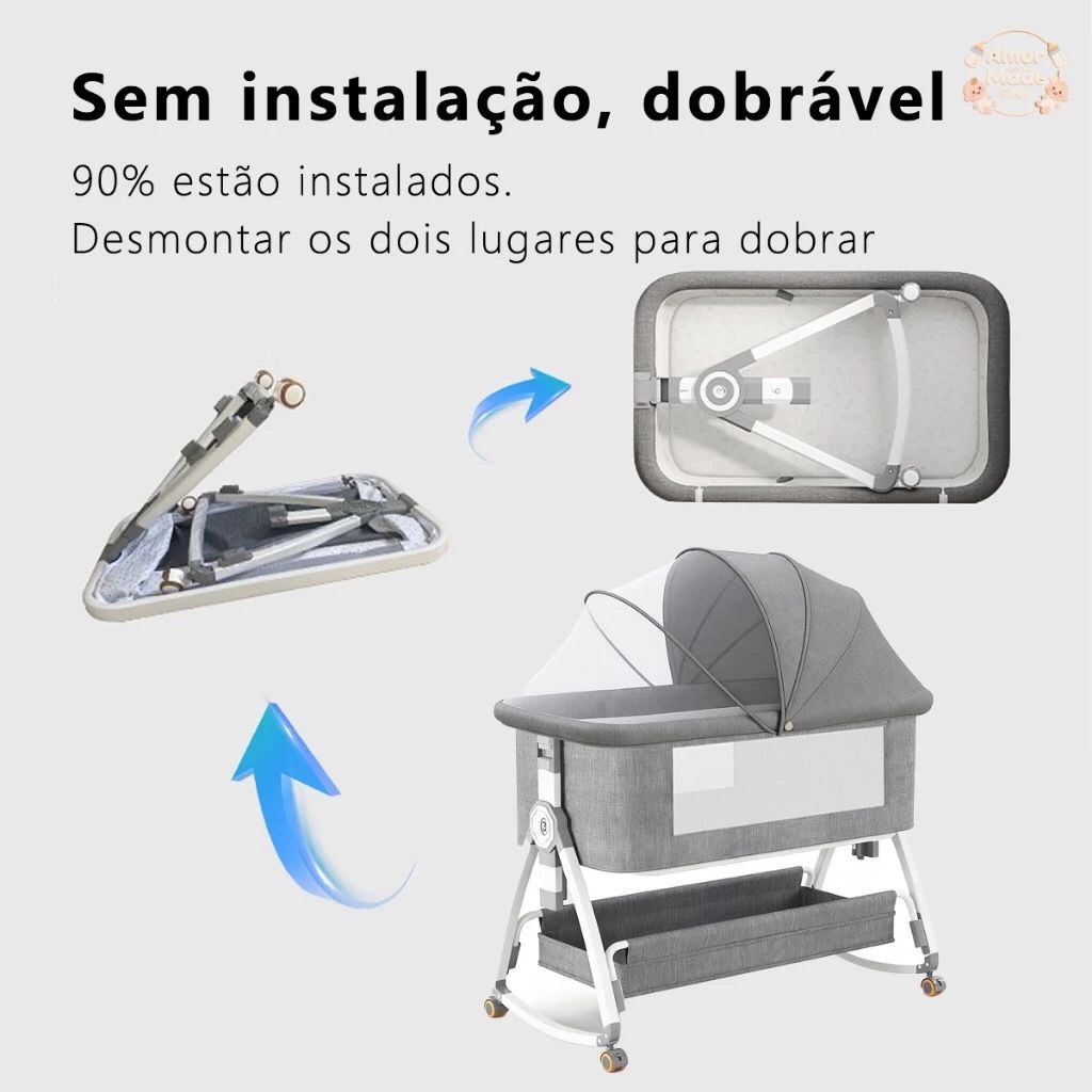 Berço Portátil Moises Co-bed Com Balanço Mosquiteiro e Cesto Regulagem de Altura