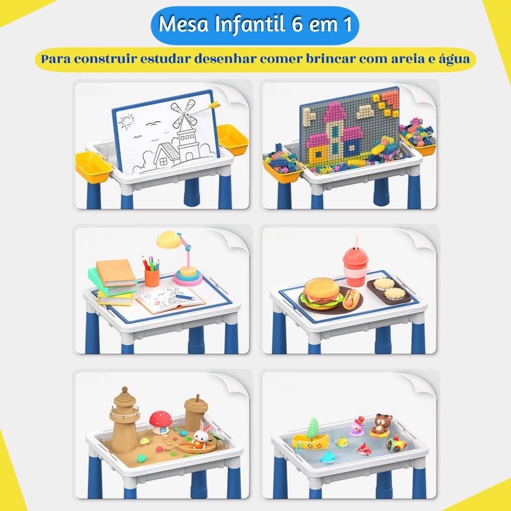 Mesa Infantil Multifuncional 6 em 1 com Blocos e Quadro