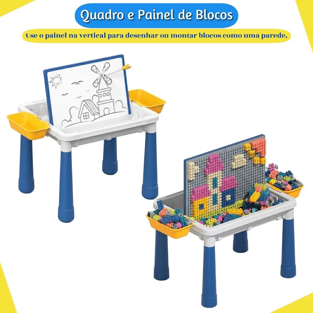 Mesa Infantil Multifuncional 6 em 1 com Blocos e Quadro
