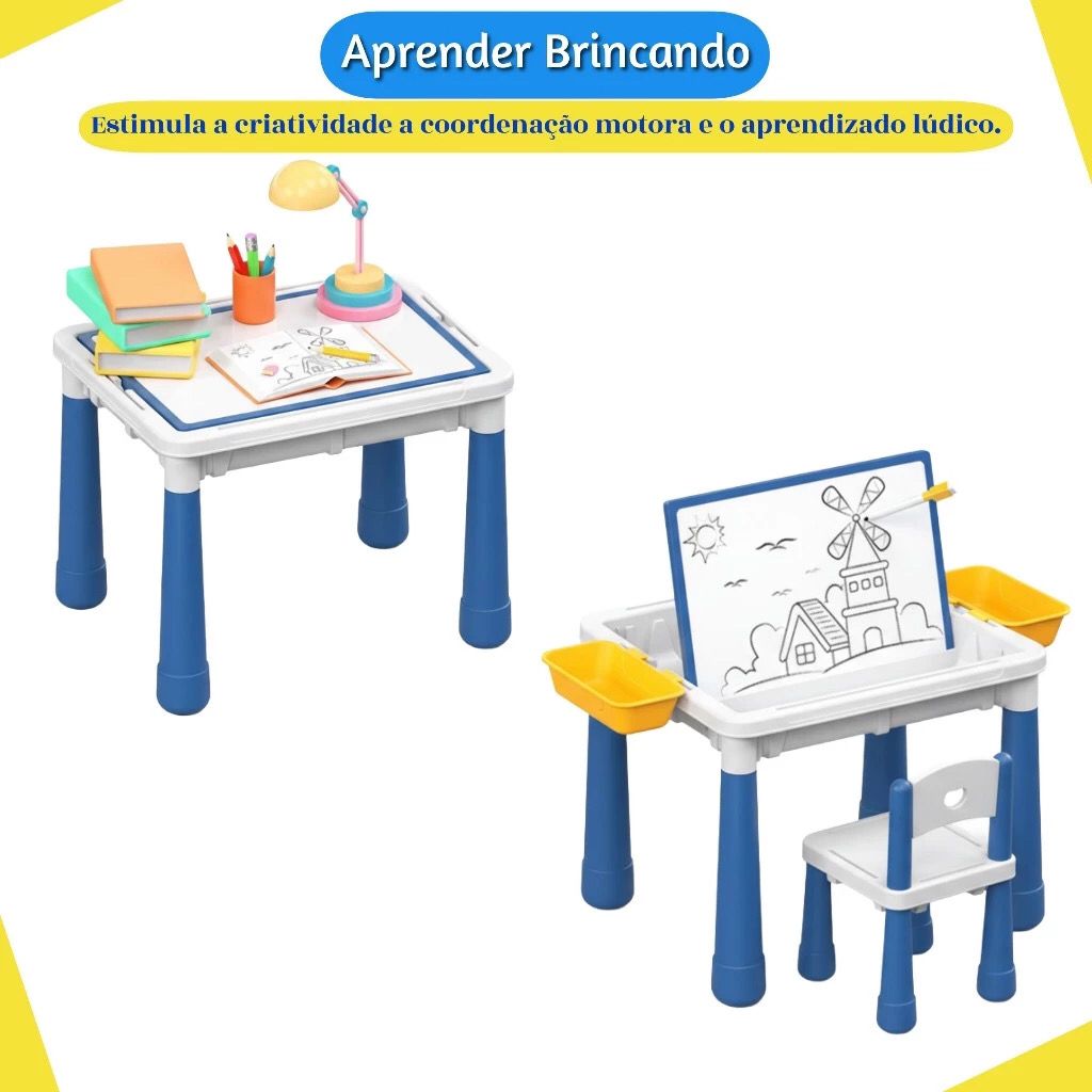 Mesa Infantil Multifuncional 6 em 1 com Blocos e Quadro