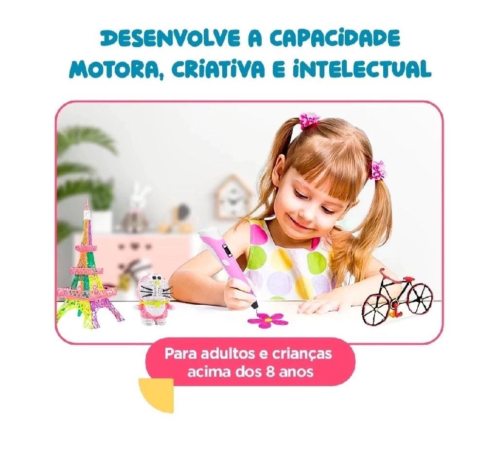 Caneta Impressora 3D Profissional Refil Coloridos Educativo