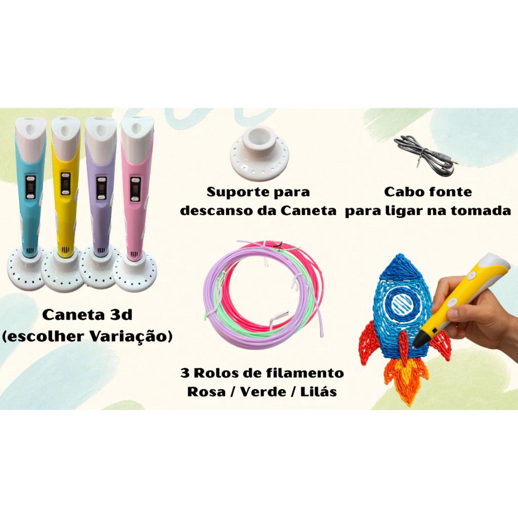 Caneta Impressora 3D Profissional Refil Coloridos Educativo